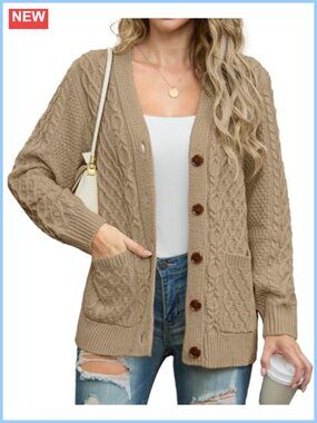Cable Knit Chunky Cardigan Sweater with Pockets